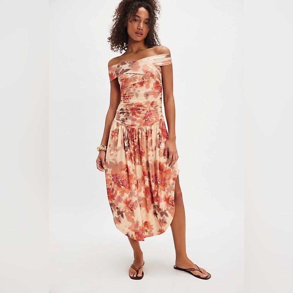 NWOT Free People Raylon Drop Waist Convertible Neckline Midi Orange Sz S - Picture 7 of 8